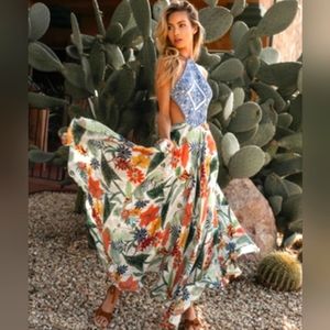 Farm Rio Tropical Floral Halter Maxi Sundress Size XS